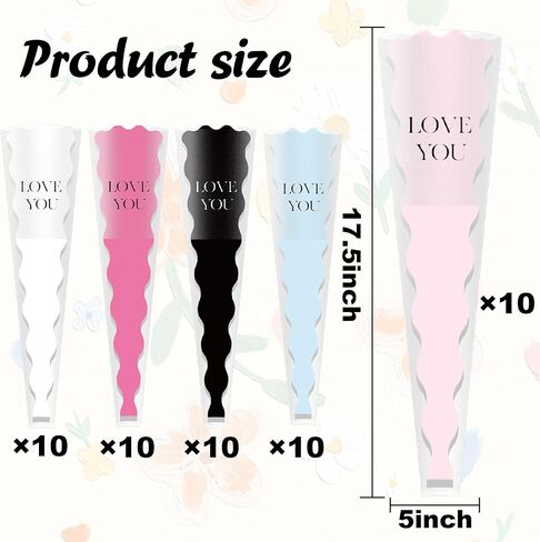 Totelux Mothers Day Flower Cellophane Bags 50PCS Single Flower Clear Packaging Bags for Bouquet Floral Gift Wrapping Wedding Birthday Party Supplies in Saudi Arabia