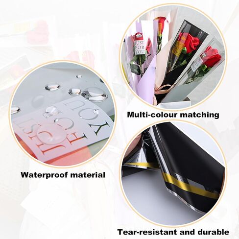 Totelux Mothers Day Flower Cellophane Bags 50PCS Single Flower Clear Packaging Bags for Bouquet Floral Gift Wrapping Wedding Birthday Party Supplies in Saudi Arabia