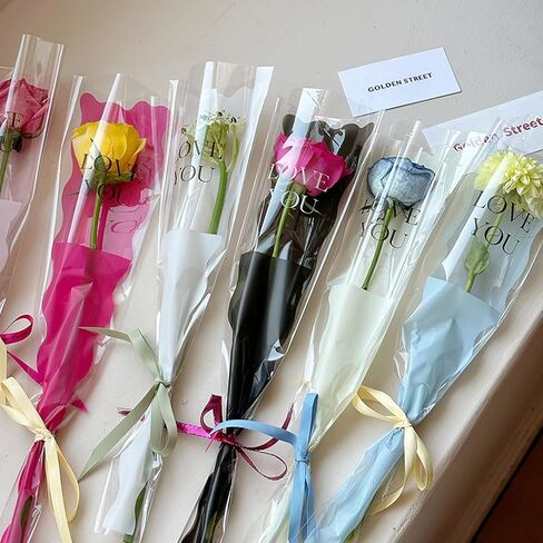 Totelux Mothers Day Flower Cellophane Bags 50PCS Single Flower Clear Packaging Bags for Bouquet Floral Gift Wrapping Wedding Birthday Party Supplies in Saudi Arabia