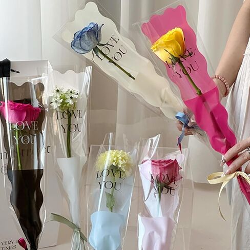 Totelux Mothers Day Flower Cellophane Bags 50PCS Single Flower Clear Packaging Bags for Bouquet Floral Gift Wrapping Wedding Birthday Party Supplies in Saudi Arabia
