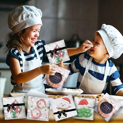 XGiGiX مجموعة أكياس البسكويت/الحلوى/الحلوى ذاتية اللصق - 200 قطعة. أكياس سيلوفان فروستيد منقطة باللون الأبيض (4 × 4 بوصة، 100 قطعة). أكياس تشيلو شفافة كبيرة وقابلة للإغلاق للمخبوزات (4.7 بوصة × 4.7 بوصة، 100 قطعة). (100 نقطة بيضاء +100 عقدة) in Kuwait