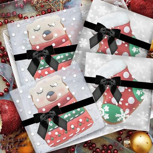 XGiGiX مجموعة أكياس البسكويت/الحلوى/الحلوى ذاتية اللصق - 200 قطعة. أكياس سيلوفان فروستيد منقطة باللون الأبيض (4 × 4 بوصة، 100 قطعة). أكياس تشيلو شفافة كبيرة وقابلة للإغلاق للمخبوزات (4.7 بوصة × 4.7 بوصة، 100 قطعة). (100 نقطة بيضاء +100 عقدة) in Kuwait