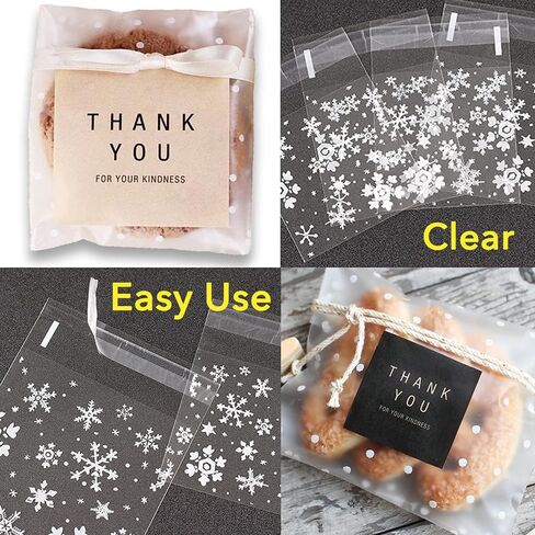 XGiGiX مجموعة أكياس البسكويت/الحلوى/الحلوى ذاتية اللصق - 200 قطعة. أكياس سيلوفان فروستيد منقطة باللون الأبيض (4 × 4 بوصة، 100 قطعة). أكياس تشيلو شفافة كبيرة وقابلة للإغلاق للمخبوزات (4.7 بوصة × 4.7 بوصة، 100 قطعة). (100 نقطة بيضاء +100 عقدة) in Kuwait