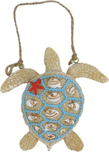Sea Turtle Hanging Christmas Ornament Coastal Tree Decoration, Resin Sand Seashells, Beach Themed Holiday Decorations for Home, Centerpiece and Wreaths, 4 inches in Saudi Arabia