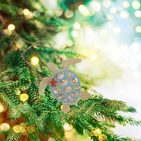 Sea Turtle Hanging Christmas Ornament Coastal Tree Decoration, Resin Sand Seashells, Beach Themed Holiday Decorations for Home, Centerpiece and Wreaths, 4 inches in Saudi Arabia