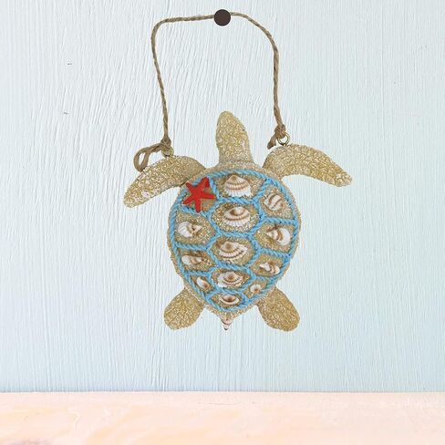 Sea Turtle Hanging Christmas Ornament Coastal Tree Decoration, Resin Sand Seashells, Beach Themed Holiday Decorations for Home, Centerpiece and Wreaths, 4 inches in Saudi Arabia