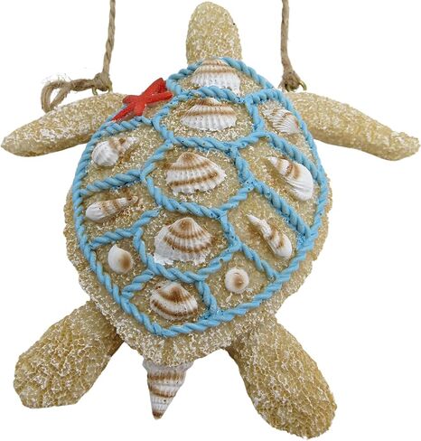 Sea Turtle Hanging Christmas Ornament Coastal Tree Decoration, Resin Sand Seashells, Beach Themed Holiday Decorations for Home, Centerpiece and Wreaths, 4 inches in Saudi Arabia
