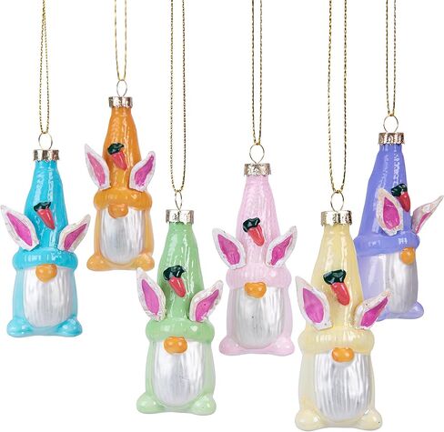 6 Pack Easter Glass Gnomes Ornament- Bunny Gnome Elf Figurines Decorations - Easter Faceless Dwarf Doll Household Supplies for Home Tree Party DIY Crafts Decor in Saudi Arabia