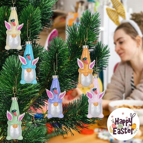 6 Pack Easter Glass Gnomes Ornament- Bunny Gnome Elf Figurines Decorations - Easter Faceless Dwarf Doll Household Supplies for Home Tree Party DIY Crafts Decor in Saudi Arabia