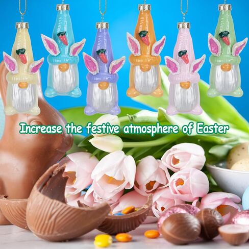 6 Pack Easter Glass Gnomes Ornament- Bunny Gnome Elf Figurines Decorations - Easter Faceless Dwarf Doll Household Supplies for Home Tree Party DIY Crafts Decor in Saudi Arabia