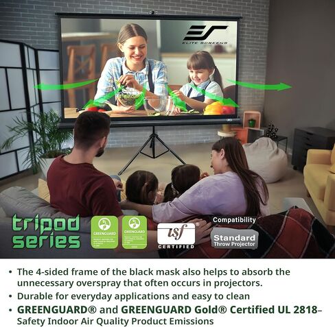 Elite Screens Tripod Series, 136-INCH 1:1, 16:9, 4:3, Adjustable Multi Aspect Ratio Portable Indoor Outdoor Projector Screen, 8K/4K Ultra HD 3D Ready, US Based Company 2-YEAR WARRANTY, T136UWS1- Black in Saudi Arabia