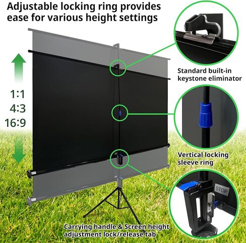 Elite Screens Tripod Series, 136-INCH 1:1, 16:9, 4:3, Adjustable Multi Aspect Ratio Portable Indoor Outdoor Projector Screen, 8K/4K Ultra HD 3D Ready, US Based Company 2-YEAR WARRANTY, T136UWS1- Black in Saudi Arabia