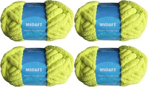 MSD&FT 4 Skeins Chunky Chenille Yarn Blanket Yarn (أخضر فلوري) in Kuwait