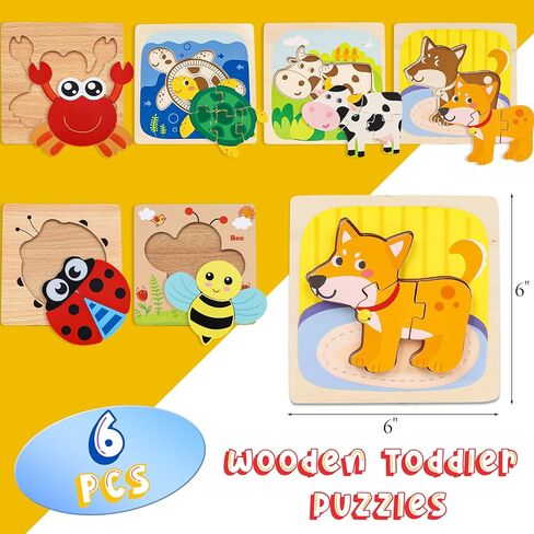 AMOR PRESENT 6PCS Wooden Toddler Puzzles, Montessori Jigsaw Puzzles Wooden Animal Puzzles Preschool Toy Gift for Kids Educational Developmental Toys in Saudi Arabia