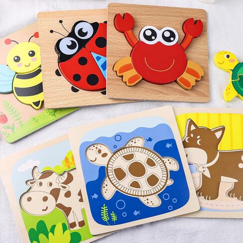 AMOR PRESENT 6PCS Wooden Toddler Puzzles, Montessori Jigsaw Puzzles Wooden Animal Puzzles Preschool Toy Gift for Kids Educational Developmental Toys in Saudi Arabia