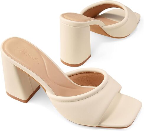 Arromic Women's Square Open Toe Heels Sandals Comfortable Block Chunky Heeled Sandals Slip on Heels Summer Evening Party Wedding Prom Dress Pumps Shoes in Saudi Arabia