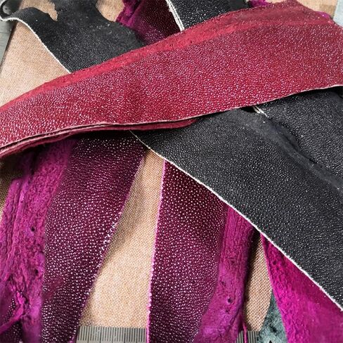 2PCS Genuine Stingray Skin Leather Hide Pelt Strap Natural Rawhide Off-Cuts Strip Dark Red in Saudi Arabia