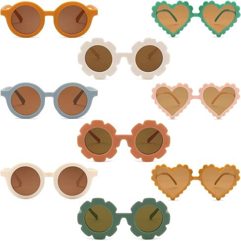 9 عبوات من النظارات الشمسية للأطفال على شكل زهرة مستديرة على شكل قلب نظارات شمسية للأطفال الصغار لطيفة للأولاد والبنات من عمر 3 إلى 10 سنوات، نظارات شمسية للأطفال هدايا الحفلات in Kuwait