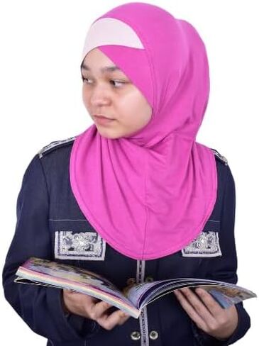 Handmade | Princess Nur Hijab Two Tones | Girls Kids 1 piece Cotton Practical Hijab Headscarf Instant Scarf in Kuwait