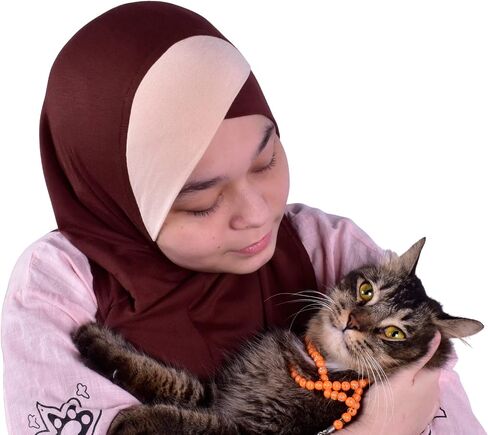 Handmade | Princess Nur Hijab Two Tones | Girls Kids 1 piece Cotton Practical Hijab Headscarf Instant Scarf in Kuwait