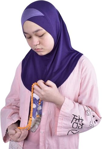Handmade | Princess Nur Hijab Two Tones | Girls Kids 1 piece Cotton Practical Hijab Headscarf Instant Scarf in Kuwait