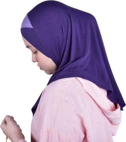Handmade | Princess Nur Hijab Two Tones | Girls Kids 1 piece Cotton Practical Hijab Headscarf Instant Scarf in Kuwait