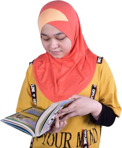Handmade | Princess Nur Hijab Two Tones | Girls Kids 1 piece Cotton Practical Hijab Headscarf Instant Scarf in Kuwait