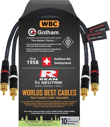 زوج كابل RCA بطول 1 قدم - Gotham GAC-4/1 (أسود) كابل ربط صوتي رباعي النجوم مع موصلات Neutrik-Rean NYS Gold RCA - اتجاهي in Kuwait
