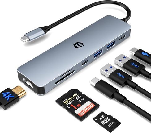 موزع USB C، محطة إرساء كمبيوتر محمول TOTU 7 في 1، محطة إرساء USB C مع 4K HDMI، 100 واط PD، 2 USB 3.0، USB C 3.0، SD/TF in Saudi Arabia