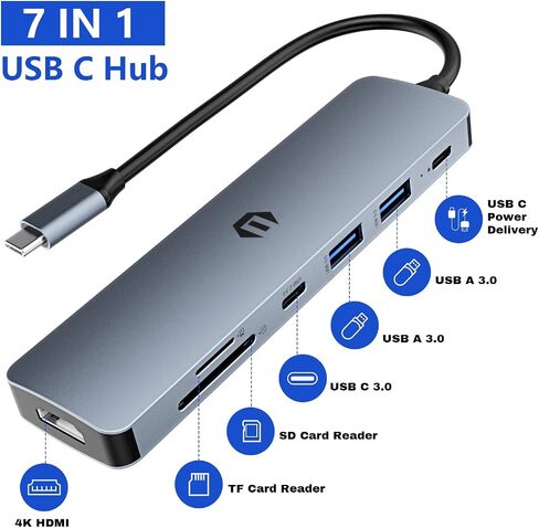 موزع USB C، محطة إرساء كمبيوتر محمول TOTU 7 في 1، محطة إرساء USB C مع 4K HDMI، 100 واط PD، 2 USB 3.0، USB C 3.0، SD/TF in Saudi Arabia