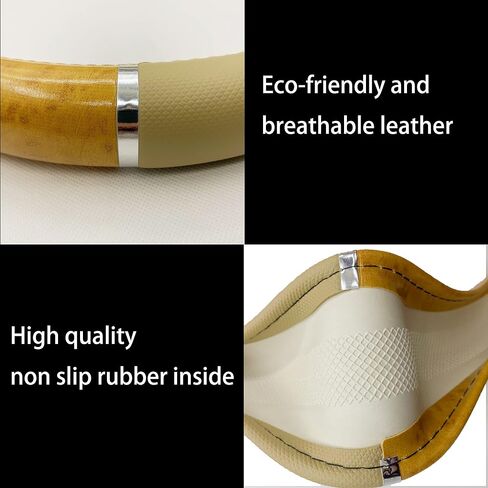 Wood Grain Leather Steering Wheel Cover Brown Black Elastic Stretch Car SUV Wheel Protector Breathable Anti-Slip Steering Wheels Accessories for Men Women Universal 15 inch in Saudi Arabia