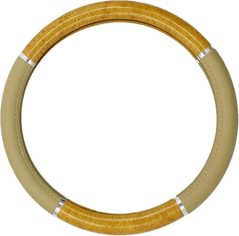 Wood Grain Leather Steering Wheel Cover Brown Black Elastic Stretch Car SUV Wheel Protector Breathable Anti-Slip Steering Wheels Accessories for Men Women Universal 15 inch in Saudi Arabia
