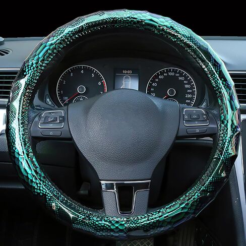 Wood Grain Leather Steering Wheel Cover Brown Black Elastic Stretch Car SUV Wheel Protector Breathable Anti-Slip Steering Wheels Accessories for Men Women Universal 15 inch in Saudi Arabia