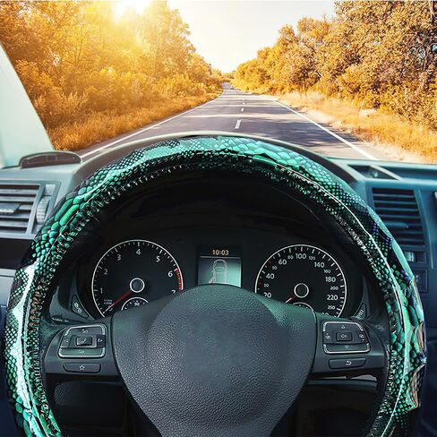Wood Grain Leather Steering Wheel Cover Brown Black Elastic Stretch Car SUV Wheel Protector Breathable Anti-Slip Steering Wheels Accessories for Men Women Universal 15 inch in Saudi Arabia