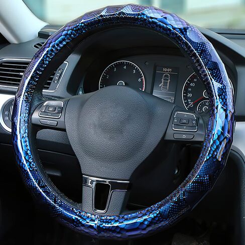 Wood Grain Leather Steering Wheel Cover Brown Black Elastic Stretch Car SUV Wheel Protector Breathable Anti-Slip Steering Wheels Accessories for Men Women Universal 15 inch in Saudi Arabia
