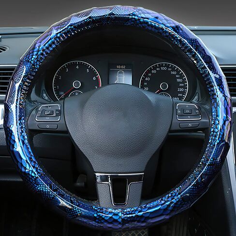 Wood Grain Leather Steering Wheel Cover Brown Black Elastic Stretch Car SUV Wheel Protector Breathable Anti-Slip Steering Wheels Accessories for Men Women Universal 15 inch in Saudi Arabia