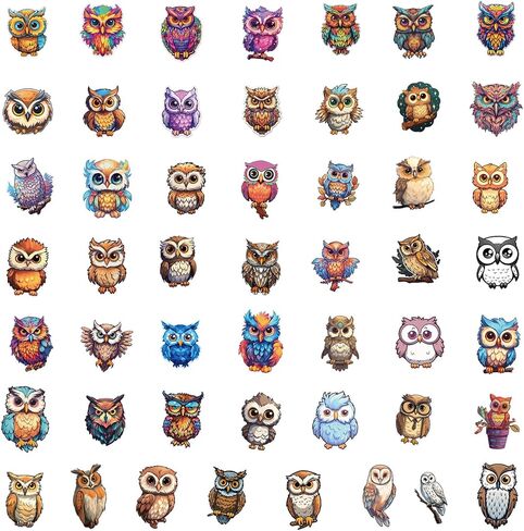 50 قطعة من ملصقات البومة على الجدران، ملصقات منزل البومة، مجموعة ملصقات بومة من الفينيل اللطيفة لزجاجة مياه للكمبيوتر المحمول وأمتعة الدراجة للفتيات والأولاد والمراهقين ومحبي البومة in Kuwait