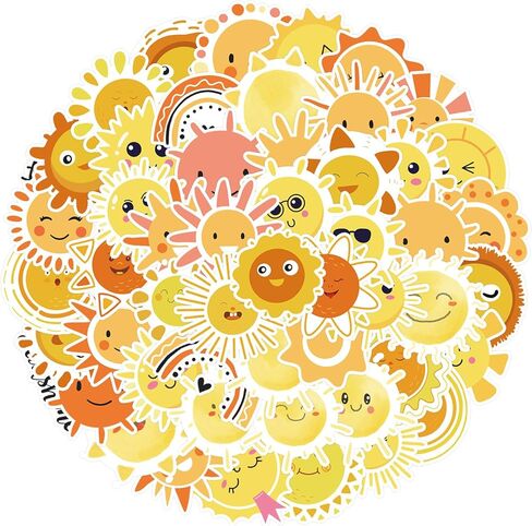 50 قطعة من ملصقات الشمس الصغيرة، ملصقات لأشعة الشمس الجميلة للأطفال، ملصقات لأشعة الشمس للكمبيوتر المحمول والأمتعة وزجاجة مياه للسيارة والهاتف اللوحي ودفتر القصاصات الجميل حزمة ديكور لأشعة الشمس للأطفال والمراهقين والبالغين in Kuwait