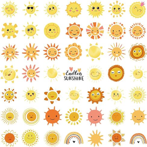 50 قطعة من ملصقات الشمس الصغيرة، ملصقات لأشعة الشمس الجميلة للأطفال، ملصقات لأشعة الشمس للكمبيوتر المحمول والأمتعة وزجاجة مياه للسيارة والهاتف اللوحي ودفتر القصاصات الجميل حزمة ديكور لأشعة الشمس للأطفال والمراهقين والبالغين in Kuwait