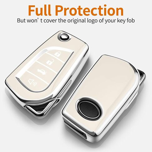 Sindeda for Toyota Key Fob Cover with Keychain Soft Full Protection Key Shell Key Case Compatible with Fortuner Tundra Camry RAV4 Highlander Corolla (4 Buttons, White) in Saudi Arabia