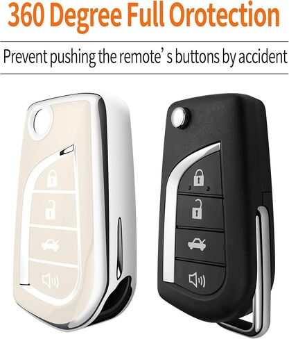 Sindeda for Toyota Key Fob Cover with Keychain Soft Full Protection Key Shell Key Case Compatible with Fortuner Tundra Camry RAV4 Highlander Corolla (4 Buttons, White) in Saudi Arabia