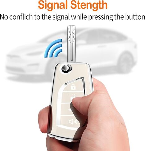 Sindeda for Toyota Key Fob Cover with Keychain Soft Full Protection Key Shell Key Case Compatible with Fortuner Tundra Camry RAV4 Highlander Corolla (4 Buttons, White) in Saudi Arabia