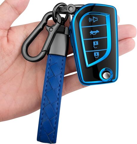 Sindeda for Toyota Key Fob Cover with Keychain Soft Full Protection Key Shell Key Case Compatible with Fortuner Tundra Camry RAV4 Highlander Corolla (4 Buttons, White) in Saudi Arabia
