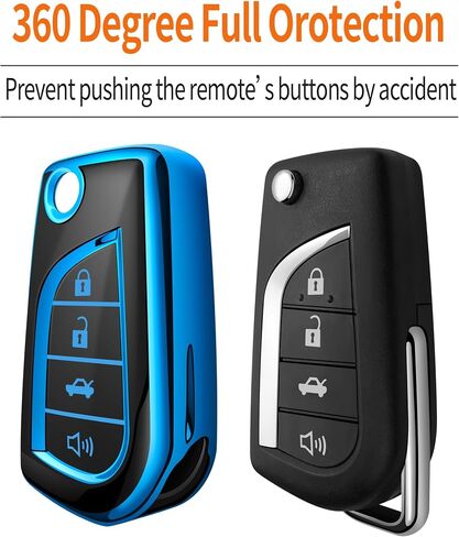 Sindeda for Toyota Key Fob Cover with Keychain Soft Full Protection Key Shell Key Case Compatible with Fortuner Tundra Camry RAV4 Highlander Corolla (4 Buttons, White) in Saudi Arabia