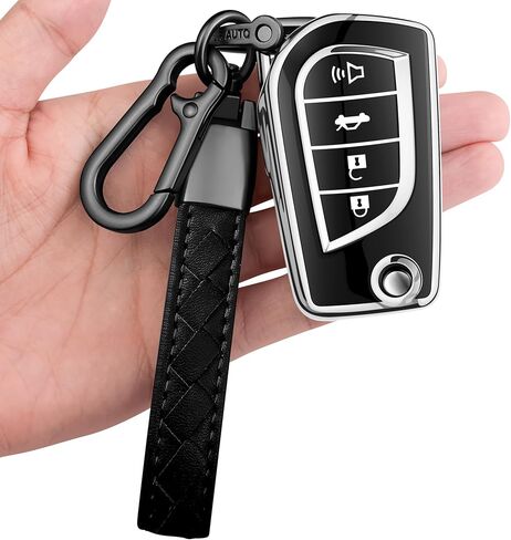 Sindeda for Toyota Key Fob Cover with Keychain Soft Full Protection Key Shell Key Case Compatible with Fortuner Tundra Camry RAV4 Highlander Corolla (4 Buttons, White) in Saudi Arabia