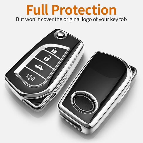 Sindeda for Toyota Key Fob Cover with Keychain Soft Full Protection Key Shell Key Case Compatible with Fortuner Tundra Camry RAV4 Highlander Corolla (4 Buttons, White) in Saudi Arabia