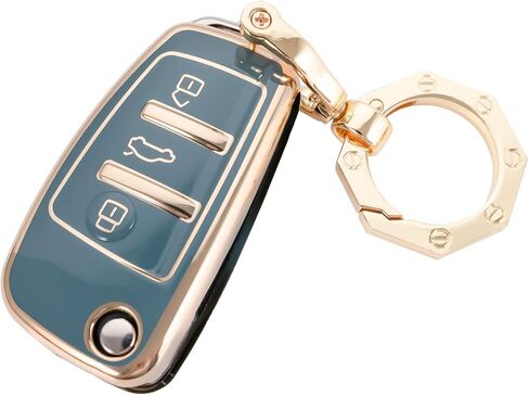 YHC for Audi Key Fob Cover Car Key Case Shell with Gold Keychain fit A1 A3 A6 Q2 Q3 Q7 TT TTS R8 S3 S6 RS3 in Saudi Arabia