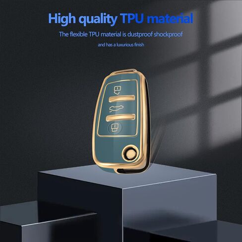 YHC for Audi Key Fob Cover Car Key Case Shell with Gold Keychain fit A1 A3 A6 Q2 Q3 Q7 TT TTS R8 S3 S6 RS3 in Saudi Arabia