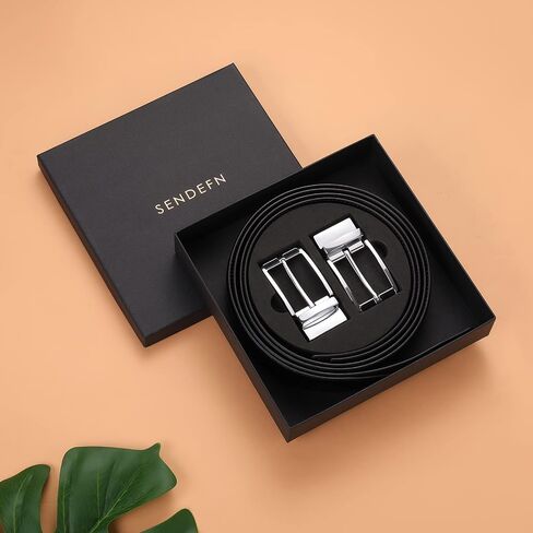 SENDEFN Mens Leather Belt Rotated Buckle Reversible Casual Jeans Dress Belts 1.25" Wide With Gift Box in Saudi Arabia