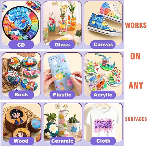 36 قلم طلاء أكريليك ملون من TOWON - أقلام طلاء ذات طرف إزميل رفيع للغاية ومتوسط ​​للرسم على الصخور والخشب والنسيج وإطارات السيارات - حبر مائي مقاوم للماء in Kuwait